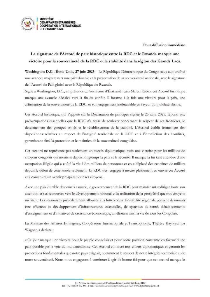 RDC-Rwanda : Un Accord de Paix Historique Signé à Washington sous Médiation Américaine,Voici les 3 axes majeurs qui seront respectés 2 17510477831971475530836773108466